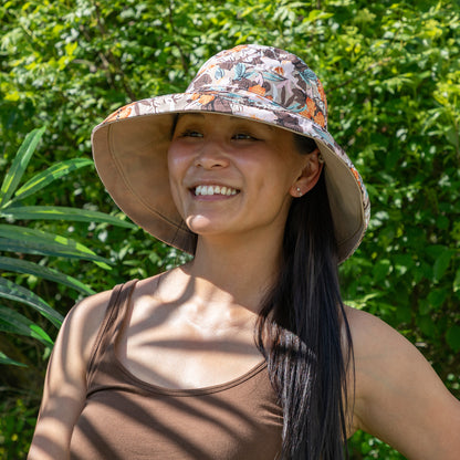 Reversible Paw & Tropical Wide Brim Sun Hat with Adjustable Chin Strap