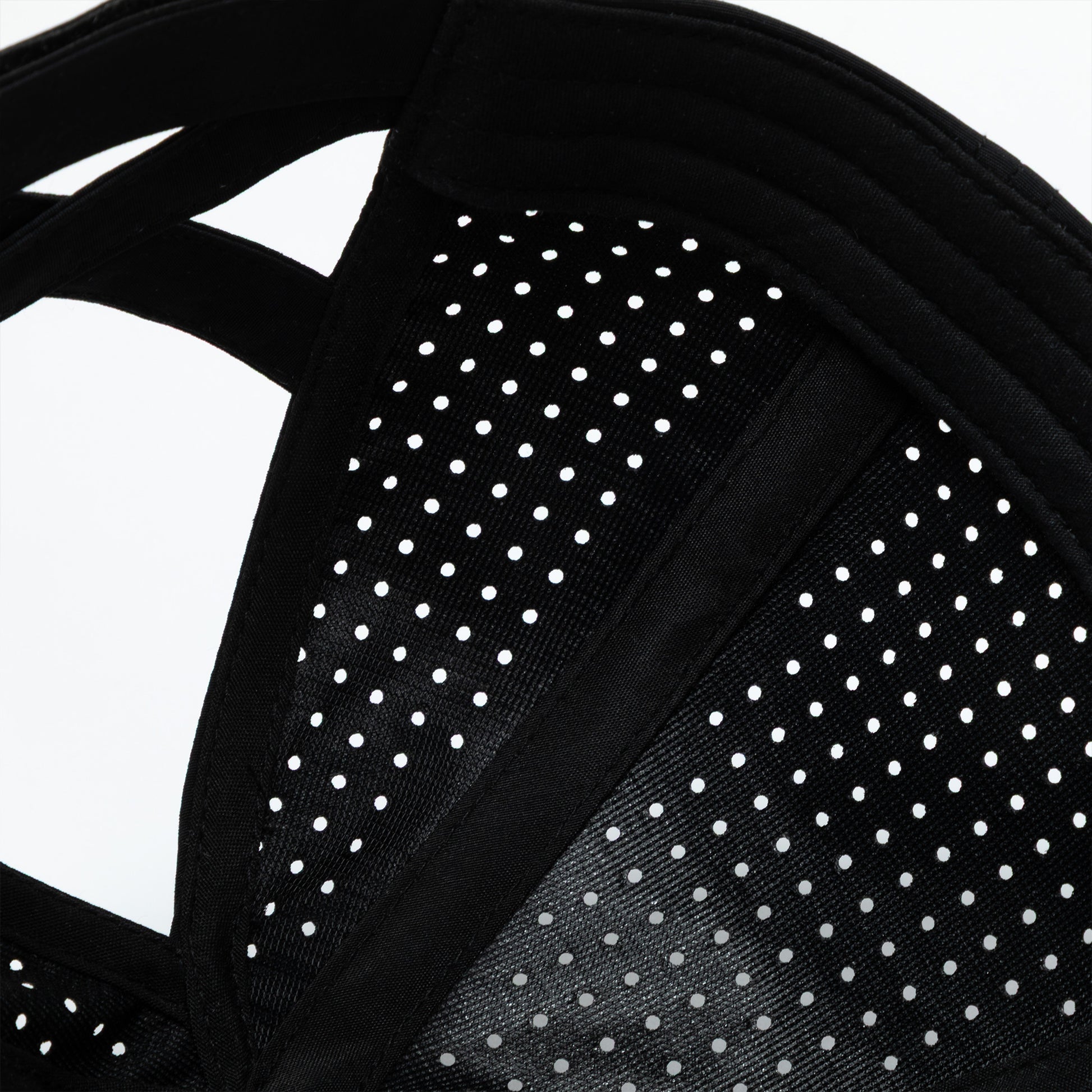 Black perforated fabric on a white background