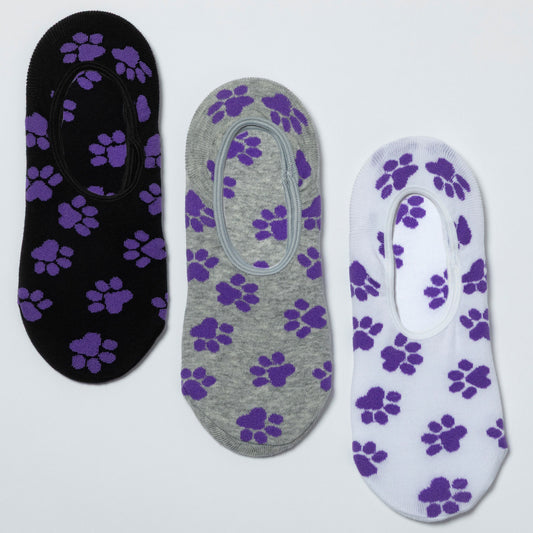Paw Print No Show Socks - Set of 3