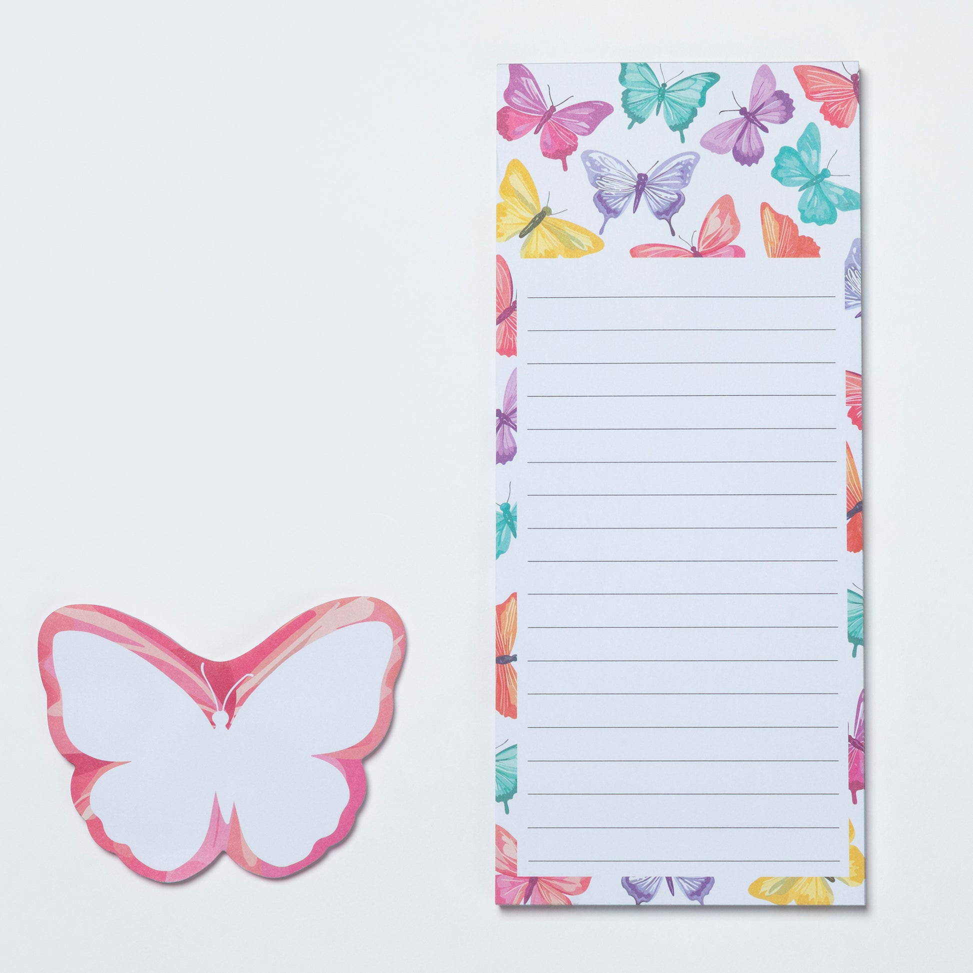 Notepad with colorful butterfly design on a white background