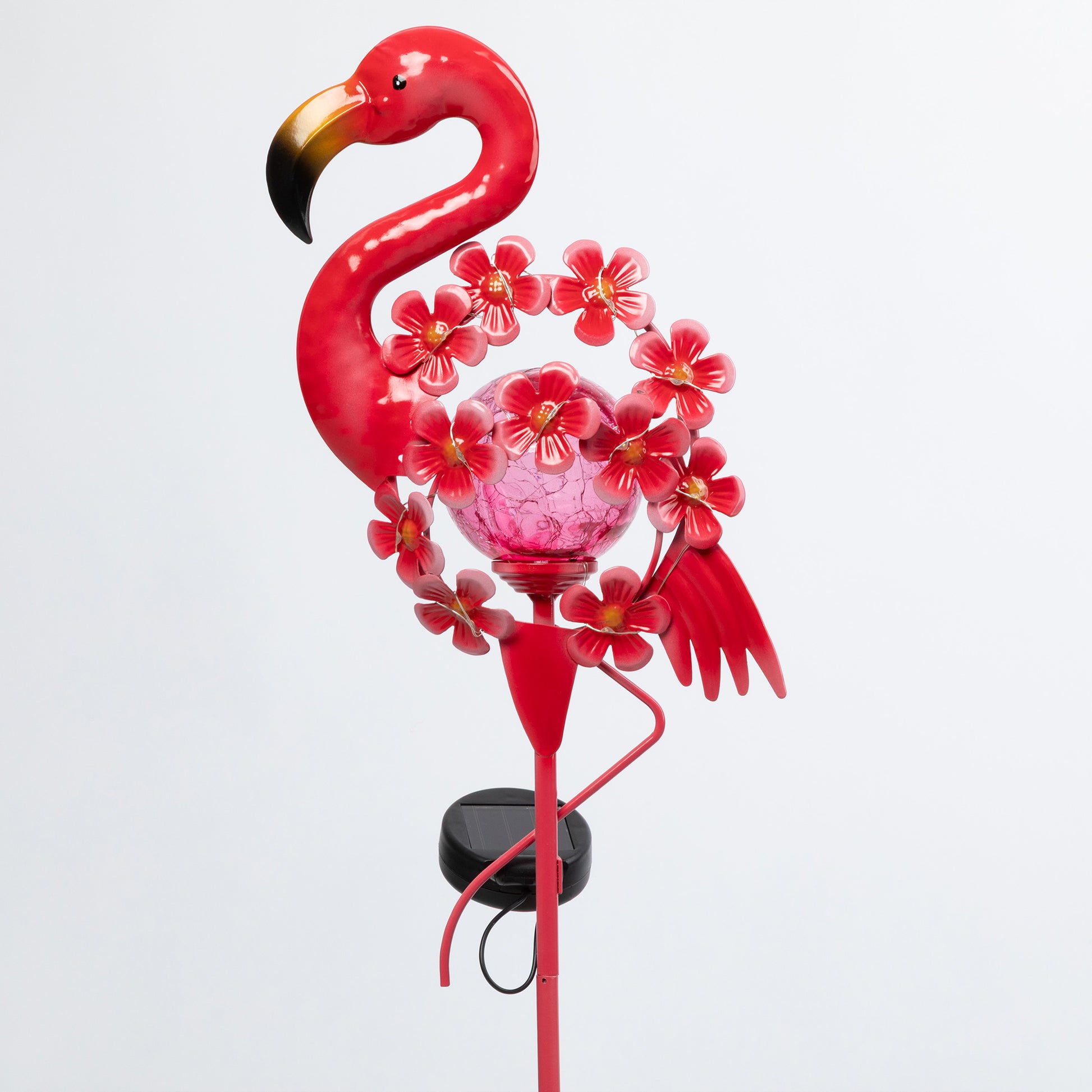 Decorative flamingo with flowers on a white background