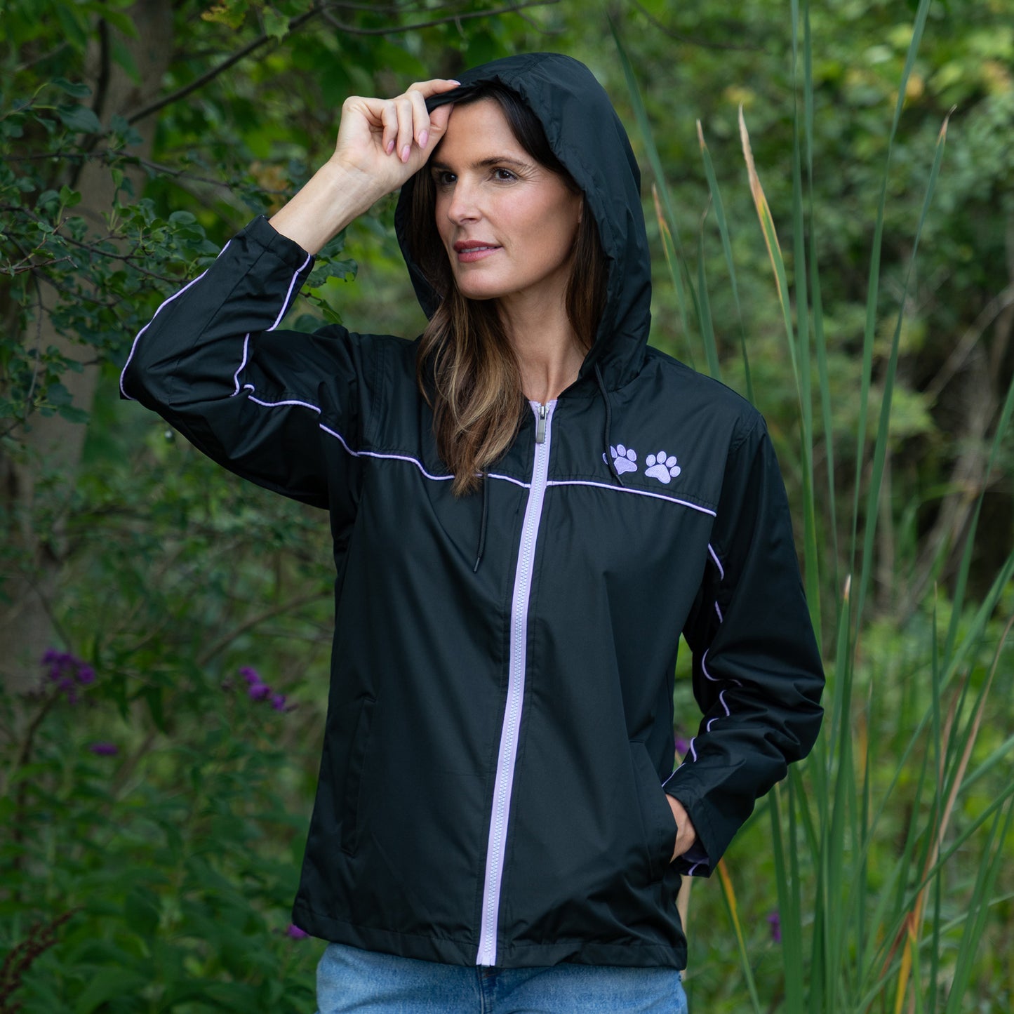 Water-Repellent Paw Print Hooded Jacket