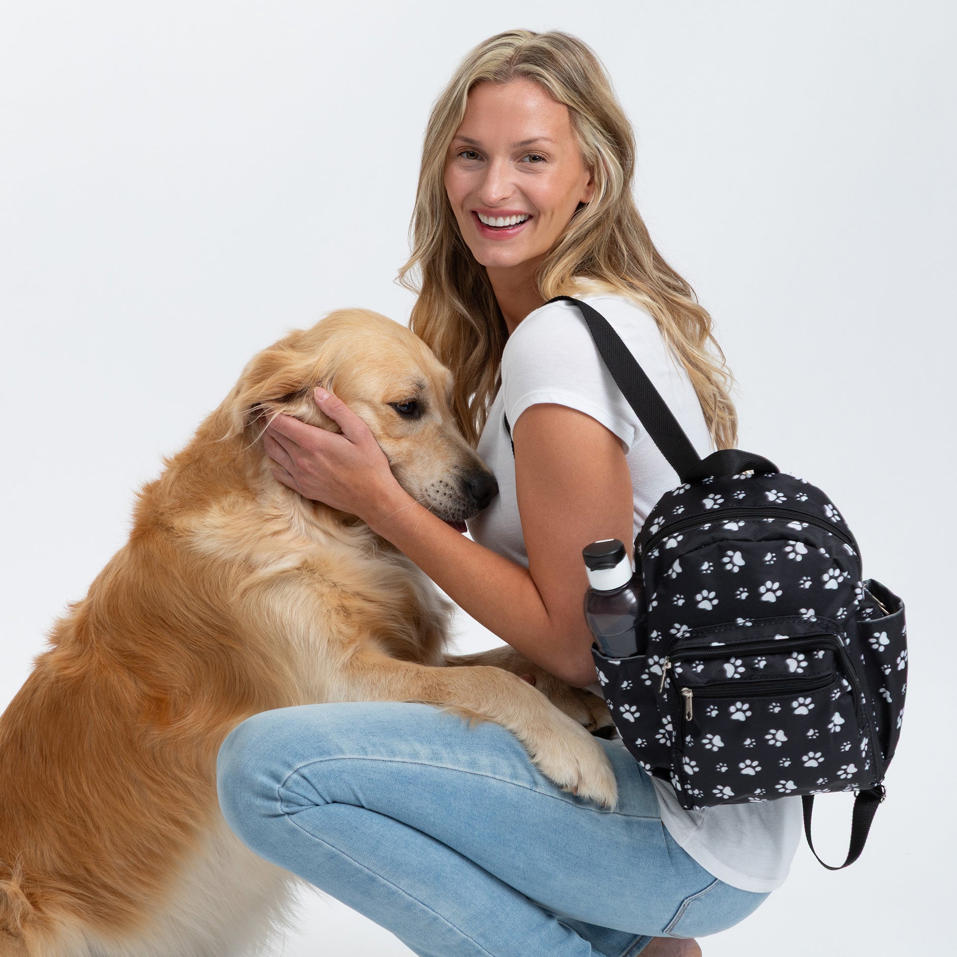Paw Print Nylon Backpack | Multi-Pocket Everyday Travel Backpack