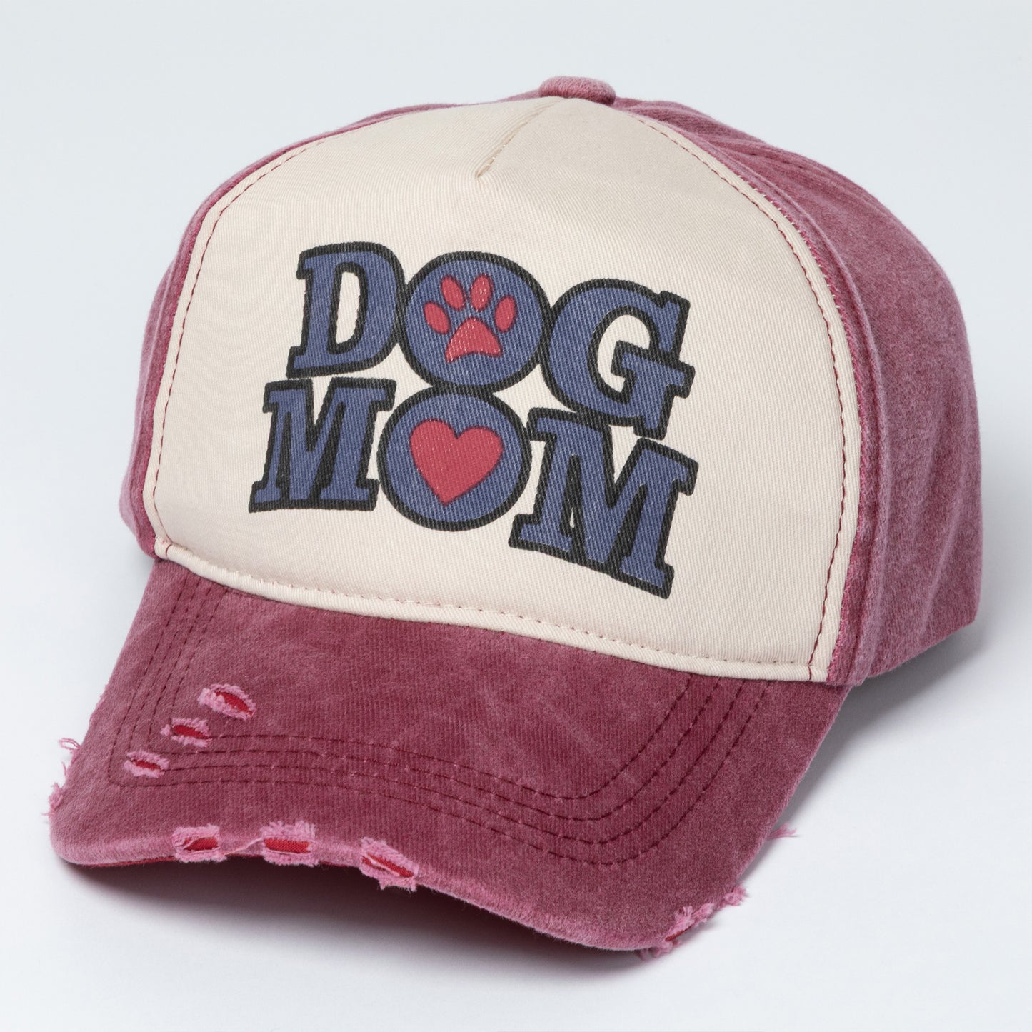 Cap with 'Dog Mom' text and heart design on a white background