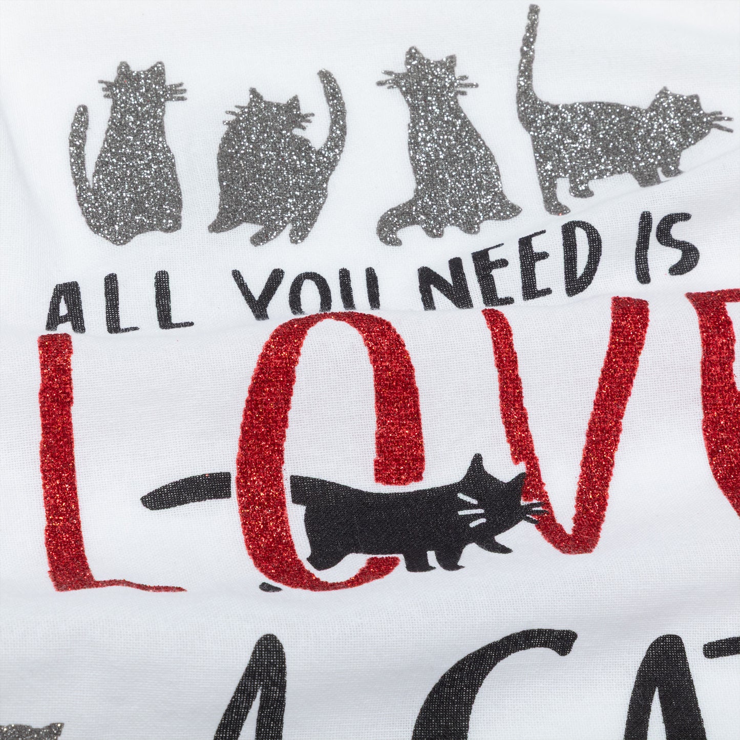 Text 'All you need is love and cats' with cat illustrations on a white background