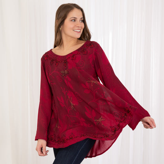 Scarlet Dragonfly Long Sleeve Tunic | Fair Trade