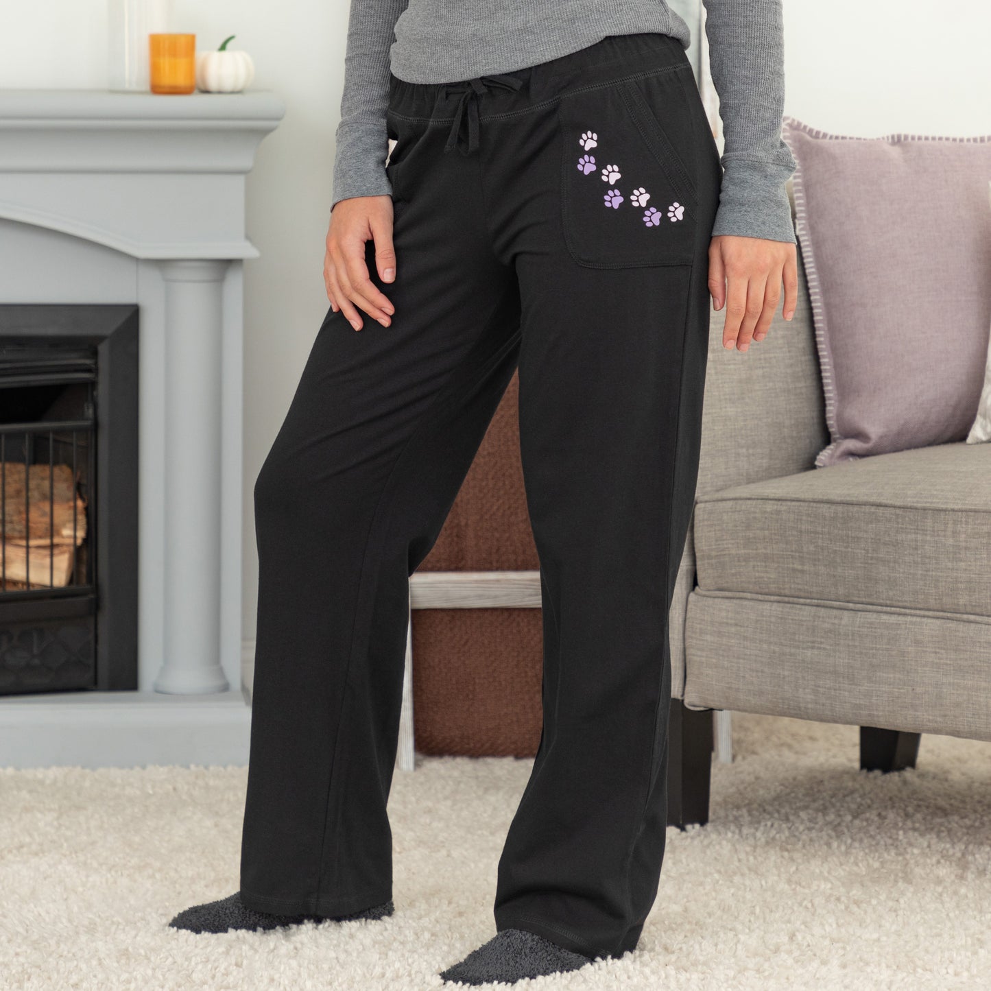 Paw Print Casual Pants with Pockets