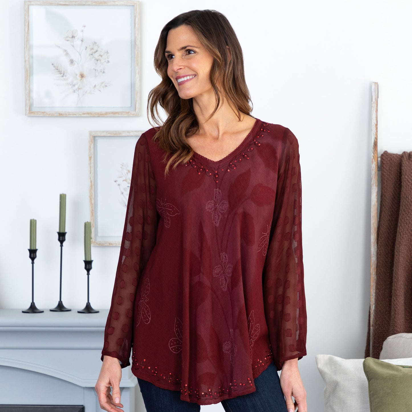 Midnight Butterfly Long Sleeve Tunic | Fair Trade