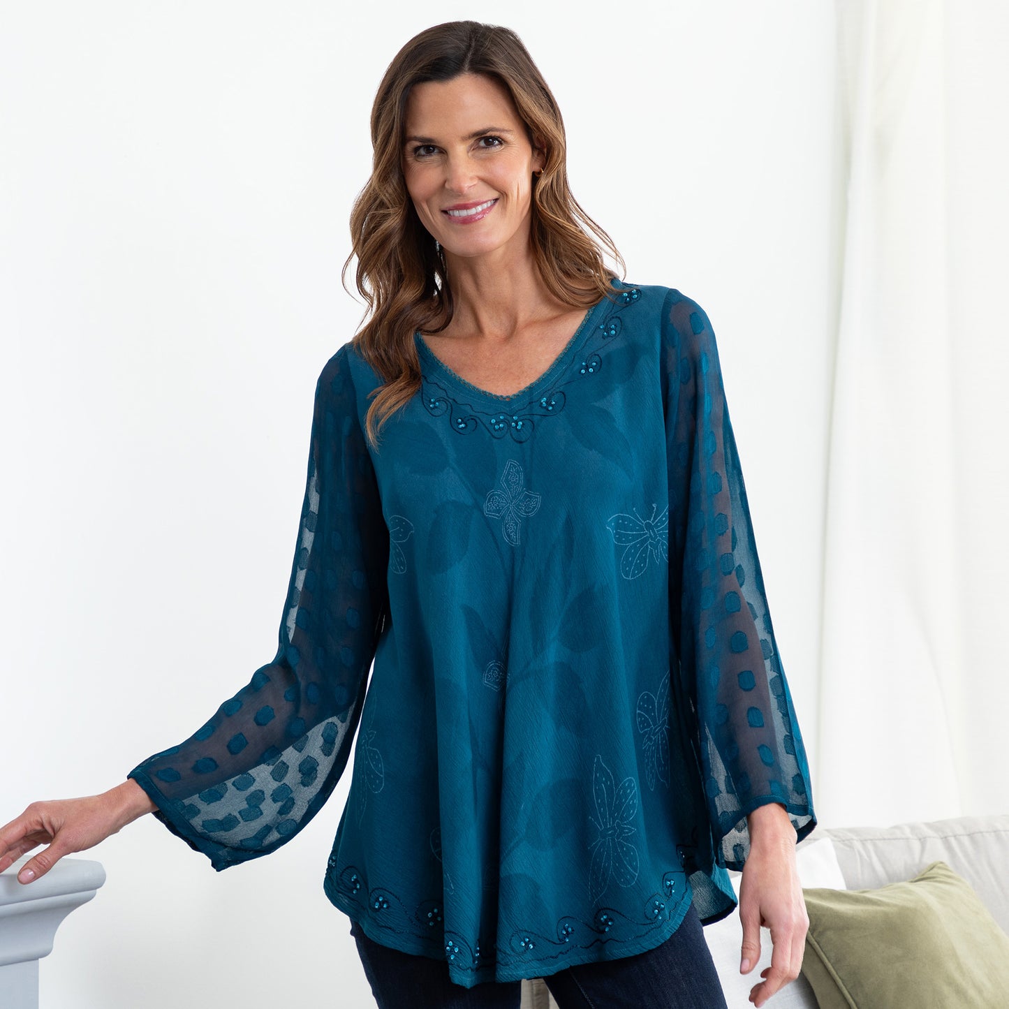 Midnight Butterfly Long Sleeve Tunic | Fair Trade