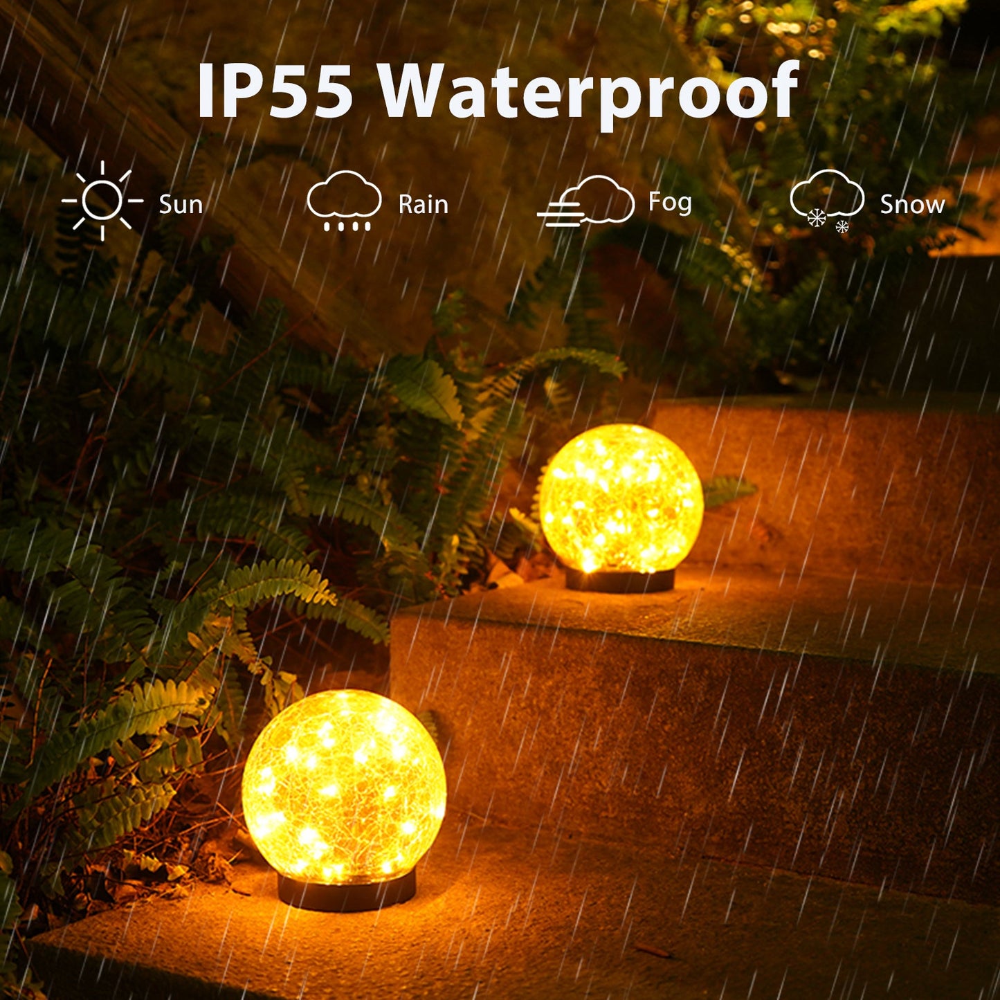 Cracked Glass Ball Outdoor Solar Light - Set of 2