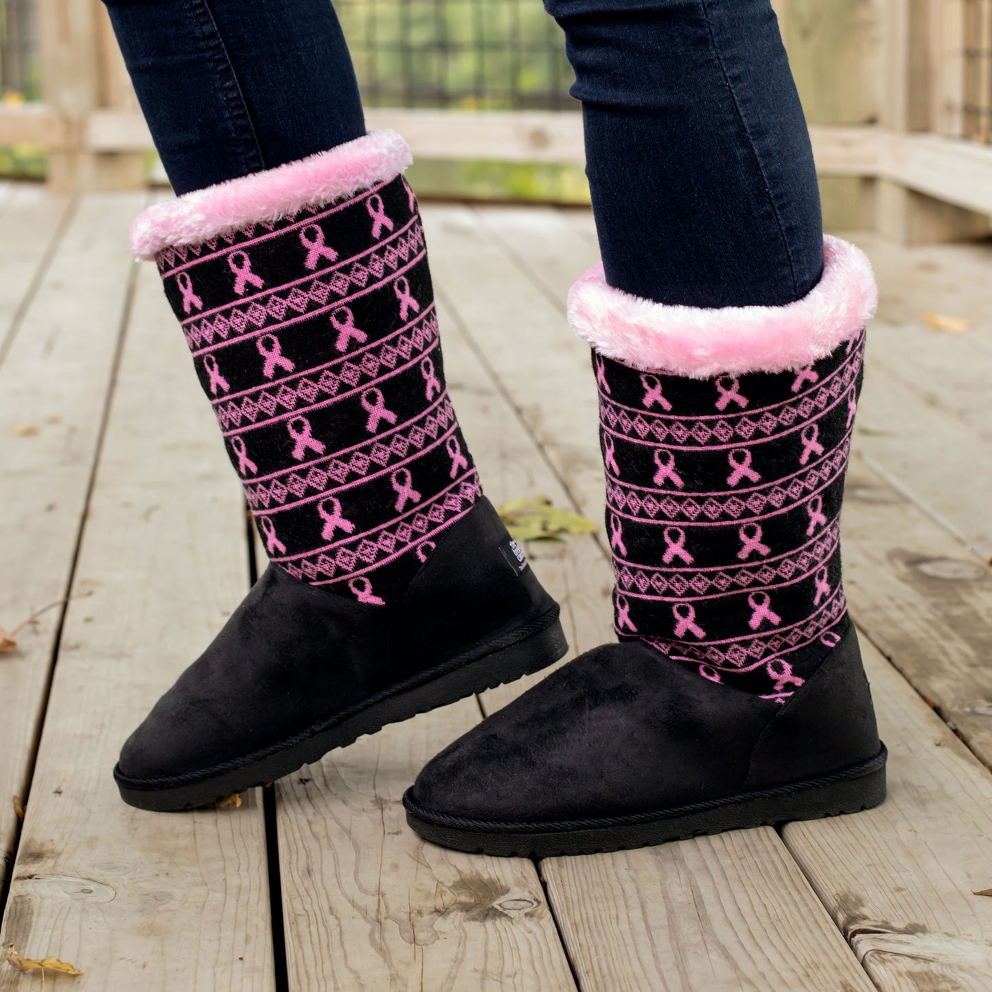 Pink Ribbon Knit Boots