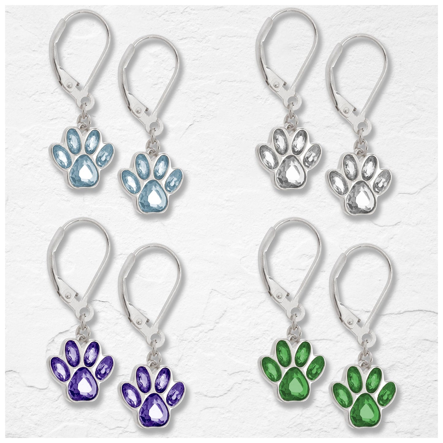 Paw Print Birthstone Dangling Sterling Earrings | Fair Trade