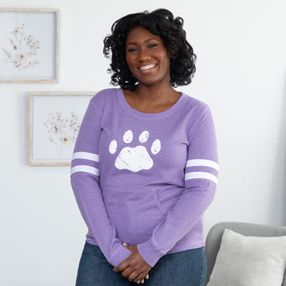 Paw Stripe Waffle Knit Thermal Long Sleeve Top
