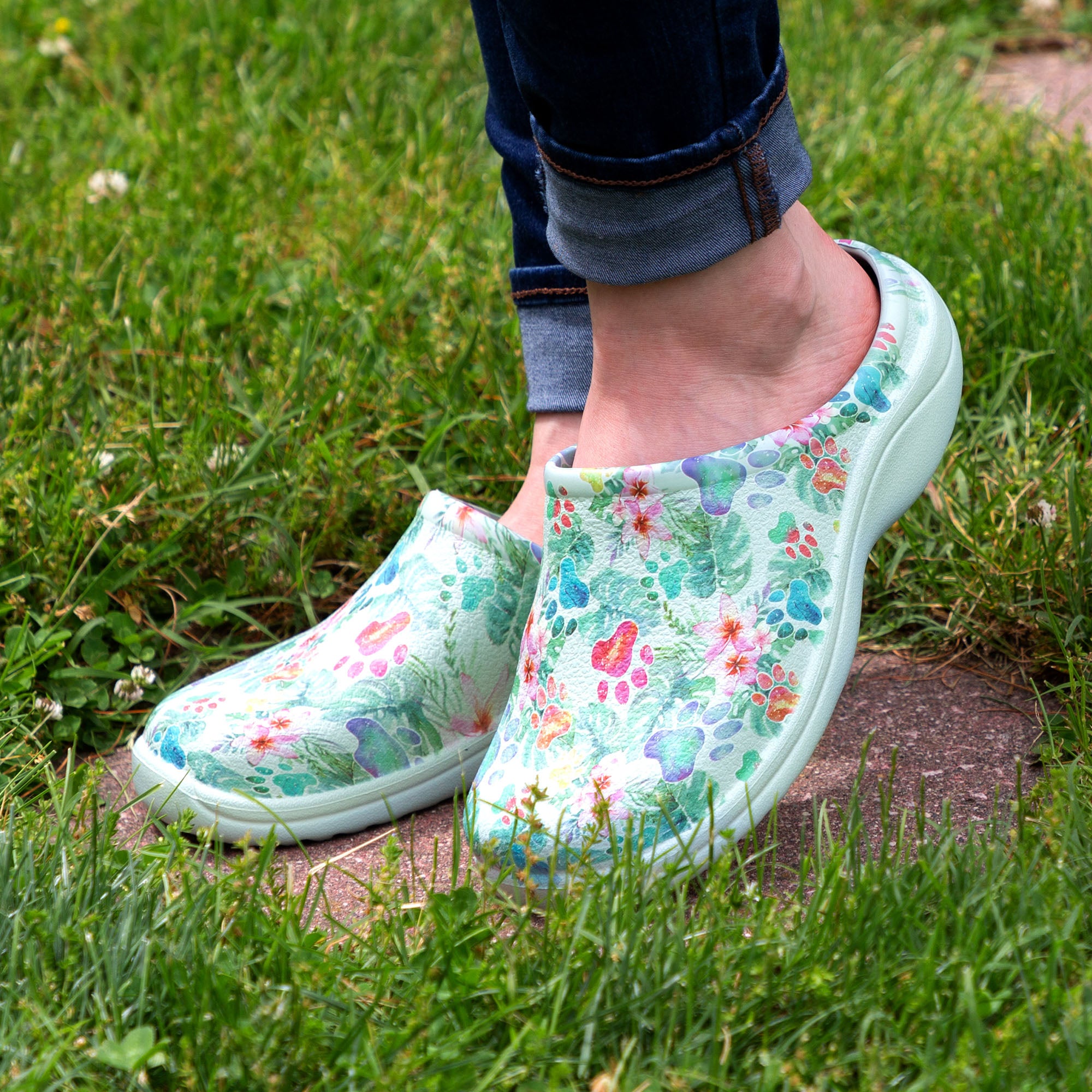 Women s Paw Print Garden Clogs The Animal Rescue Site