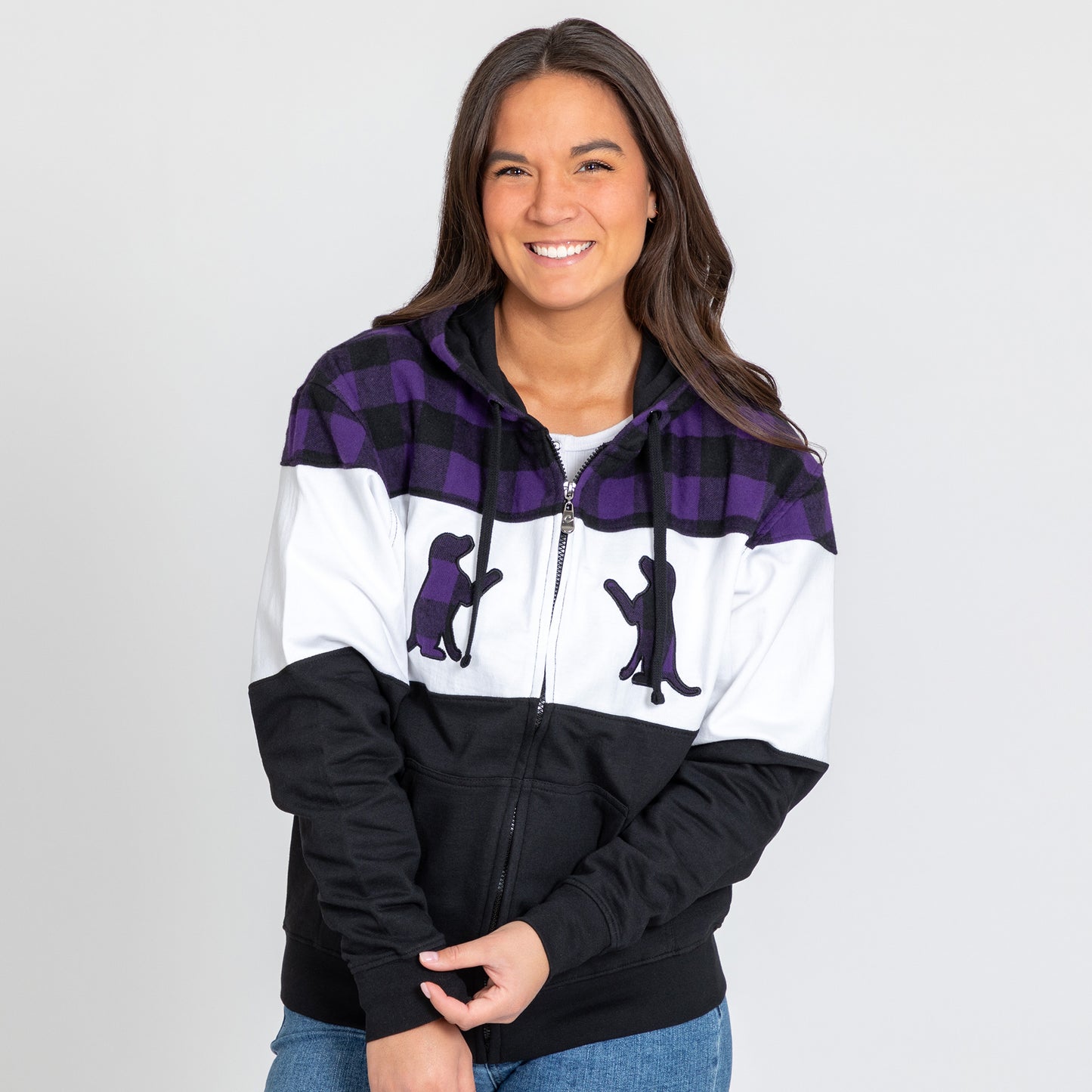 Paw Print Plaid Zip Hoodie