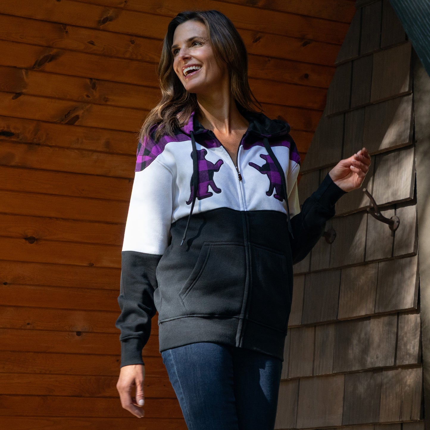 Paw Print Plaid Zip Hoodie