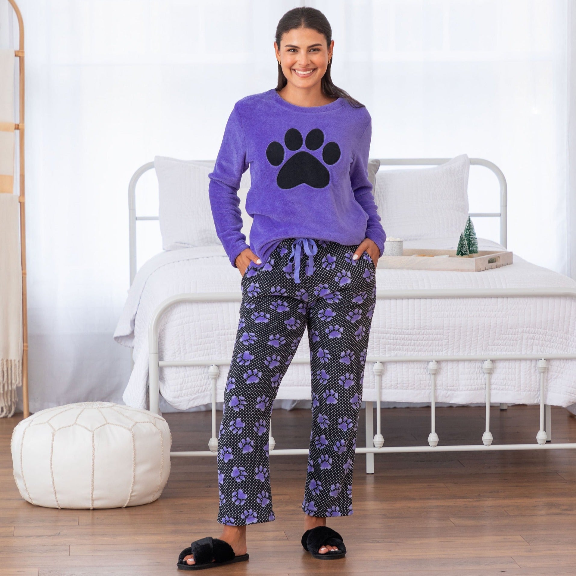 Polka Dot Paw Print Women's Fleece Pajama Set The Animal Rescue Site
