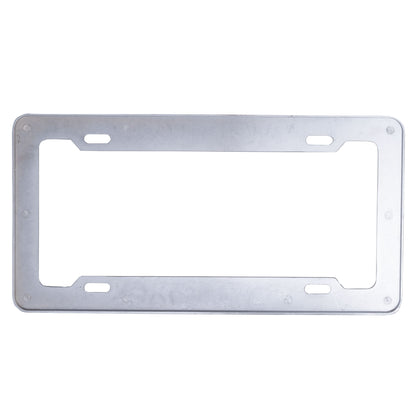 Metallic license plate frame on a white background