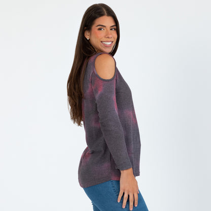 Tie-Dye Cold Shoulder Thermal Top