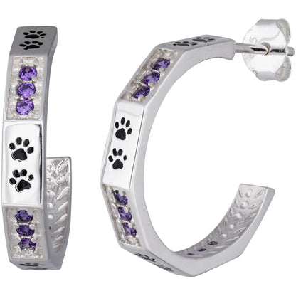 Paws & Crystals Sterling Hoop Earrings