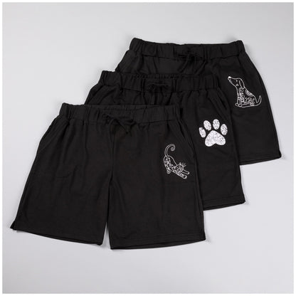 Women's Black Drawstring Paw Bermuda Shorts