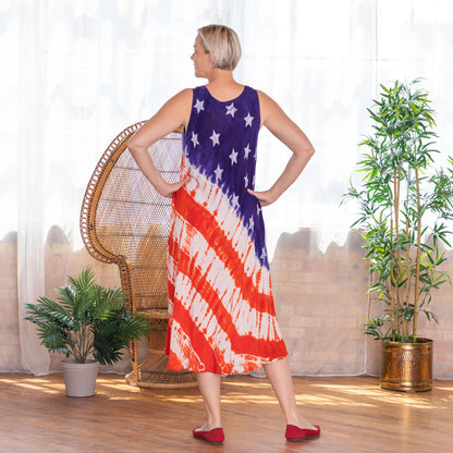 Diagonal Stars & Stripes Sleeveless Long Dress