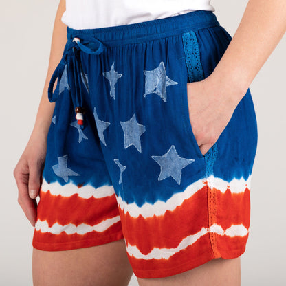 Stars & Stripes Hand Dyed Drawstring Shorts