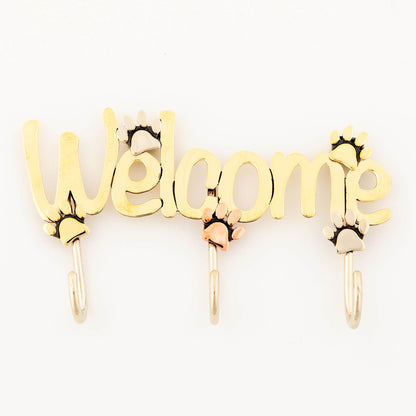 Welcome Paw Print Mixed Metal Sign with Hooks