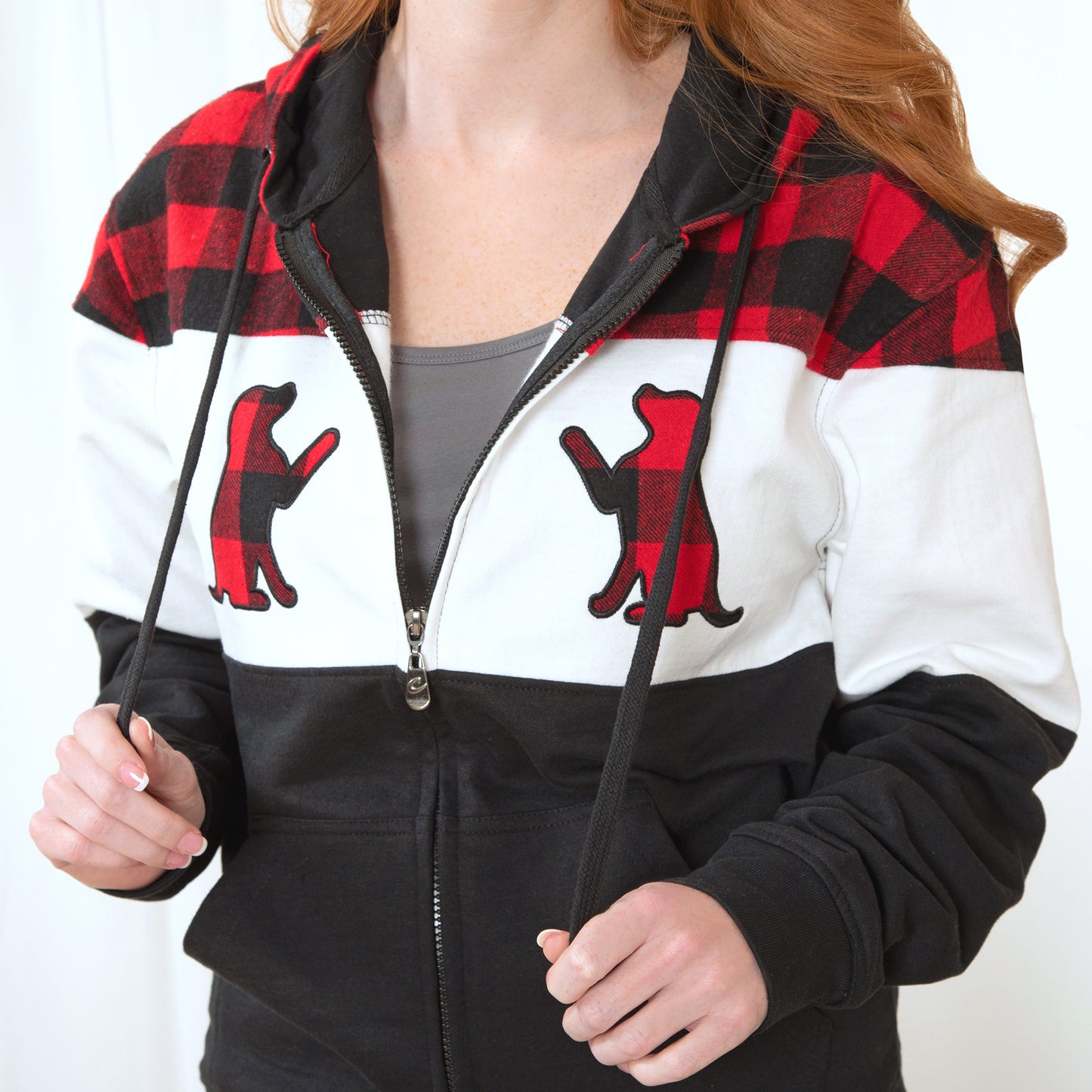 Paw Print Plaid Zip Hoodie