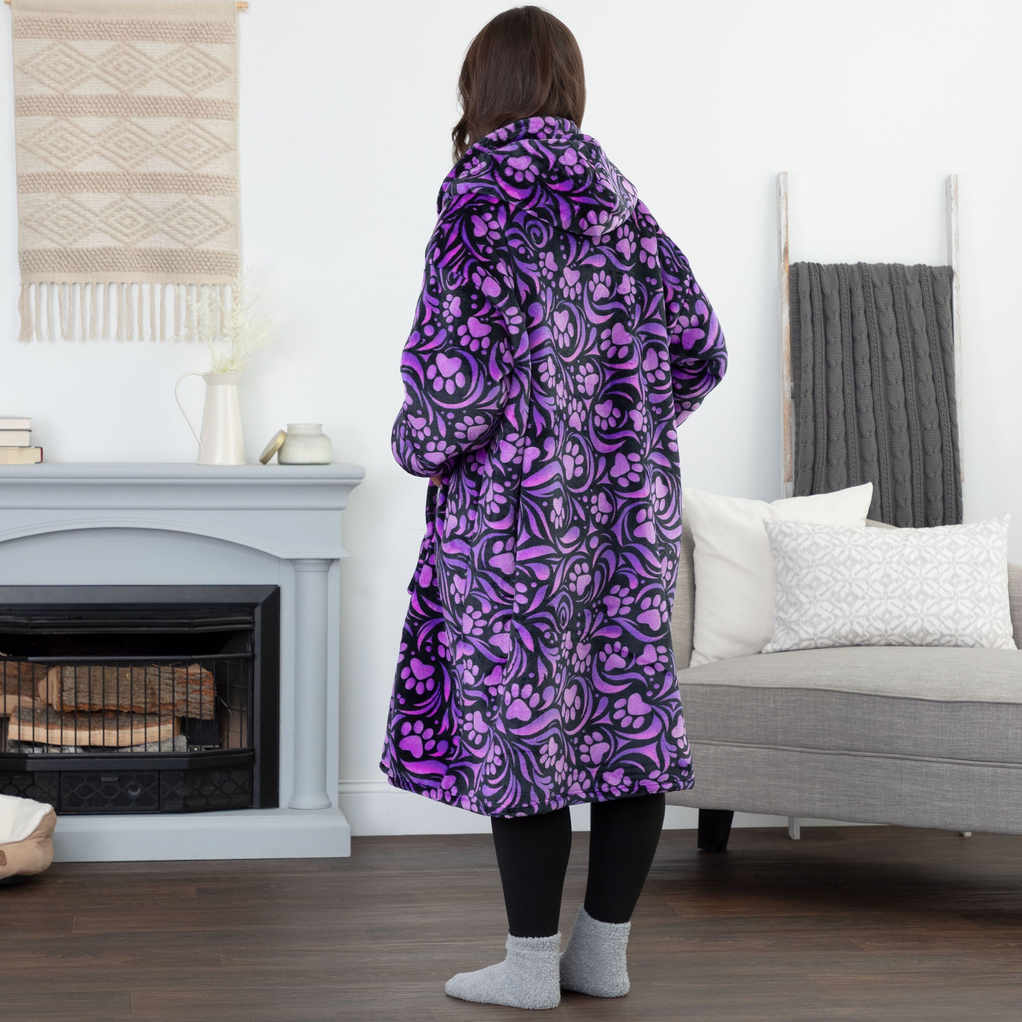 Super Cozy™ Paw Print Sherpa Lined Blanket Hoodie with Kangaroo