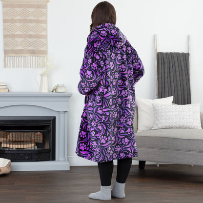 Super Cozy&trade; Paw Print Half Zip Blanket Hoodie with Kangaroo Pocket