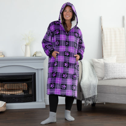 Super Cozy&trade; Paw Print Half Zip Blanket Hoodie with Kangaroo Pocket