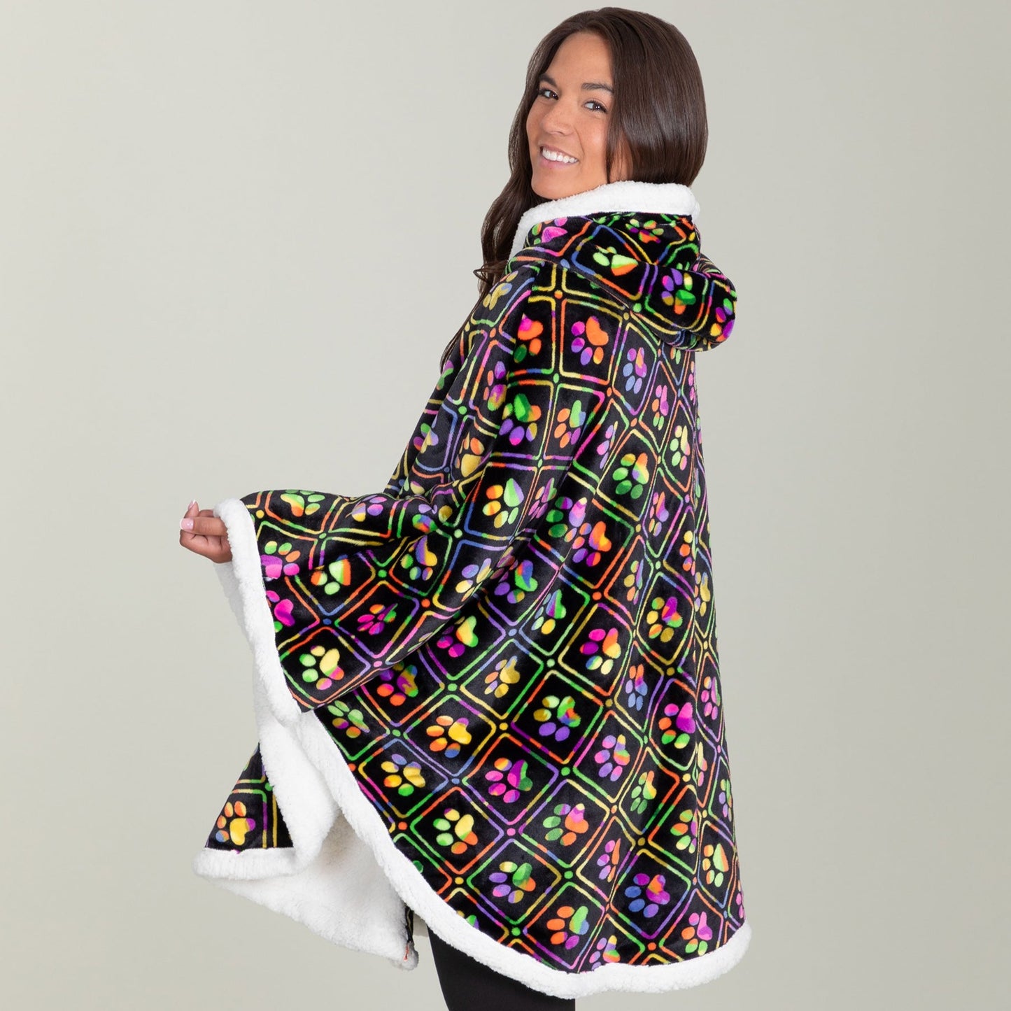 Super Cozy&trade; Paw Print Blanket Hoodie Cape