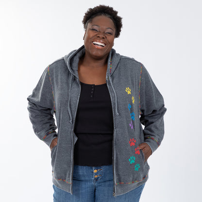 Rainbow Paws Zip Up Burnout Hoodie