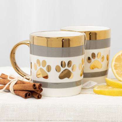 Gold Foil Paw Print Mug - Set of 2