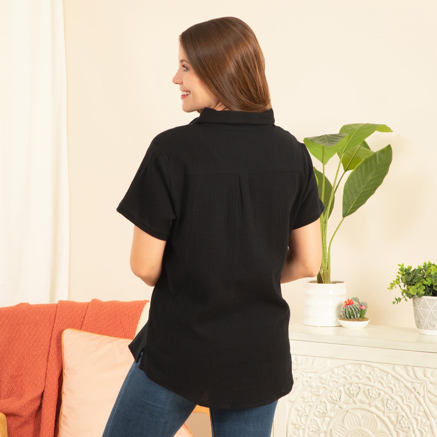 Paw Sunflower Embroidered Cotton Gauze Shirt