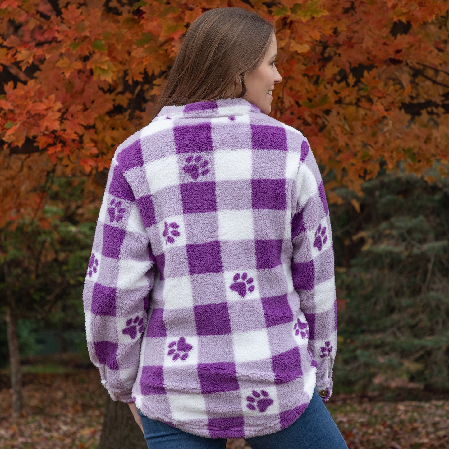 Purple Paws Plaid Fleece Sweater Jacket