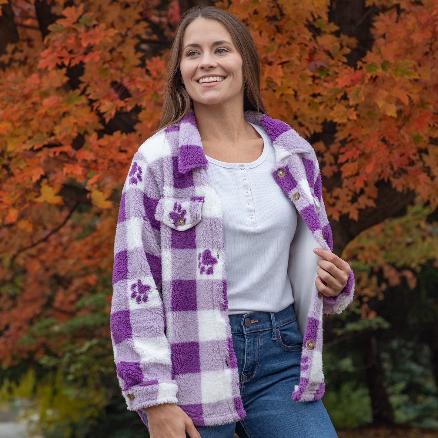 Purple Paws Plaid Fleece Sweater Jacket