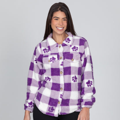 Purple Paws & Plaid Plush Sherpa Fleece Sweater Jacket