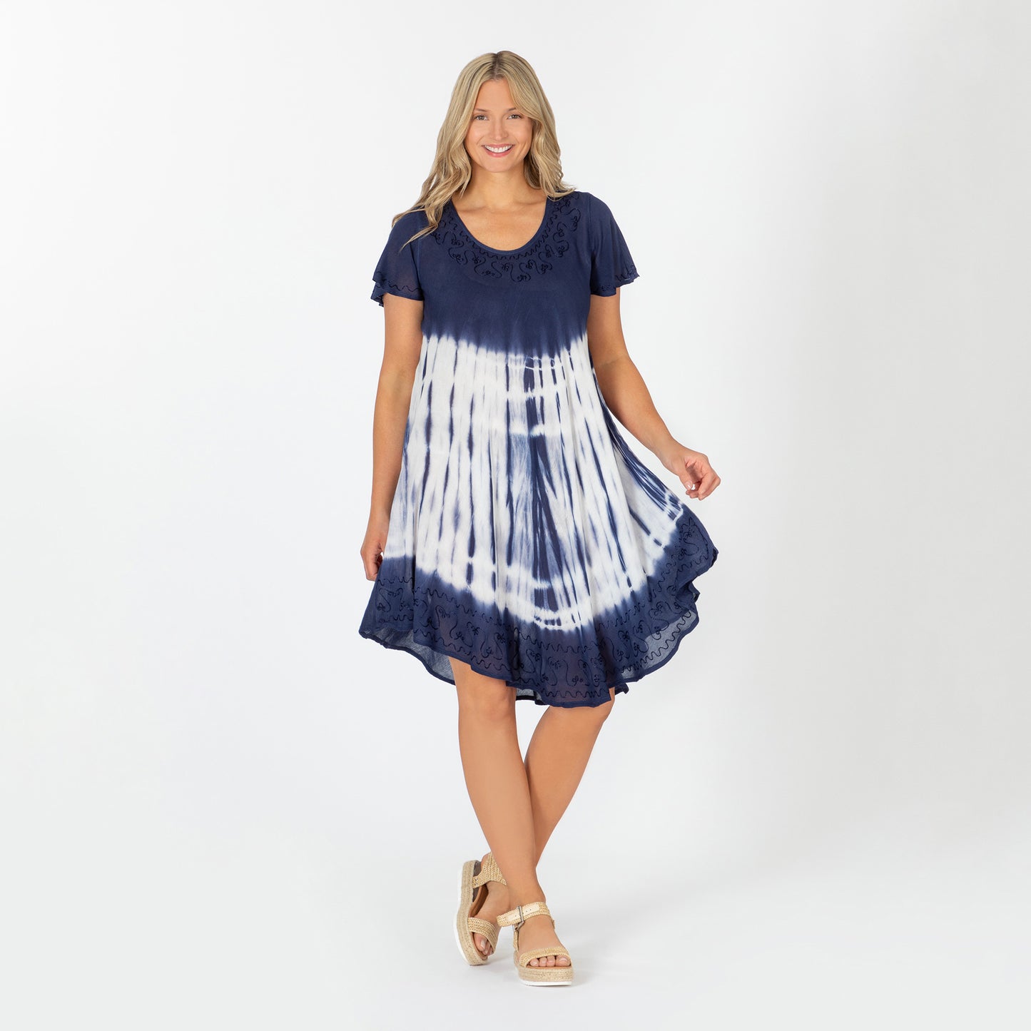 Glacial Water Tie-Dye Short Sleeve Tunic Dress