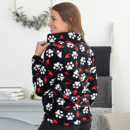 Printed Paws Fleece Trimmed Zippered Jacket