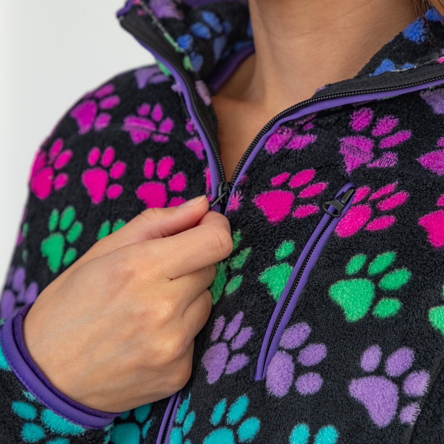 Printed Paws Fleece Trimmed Zippered Jacket