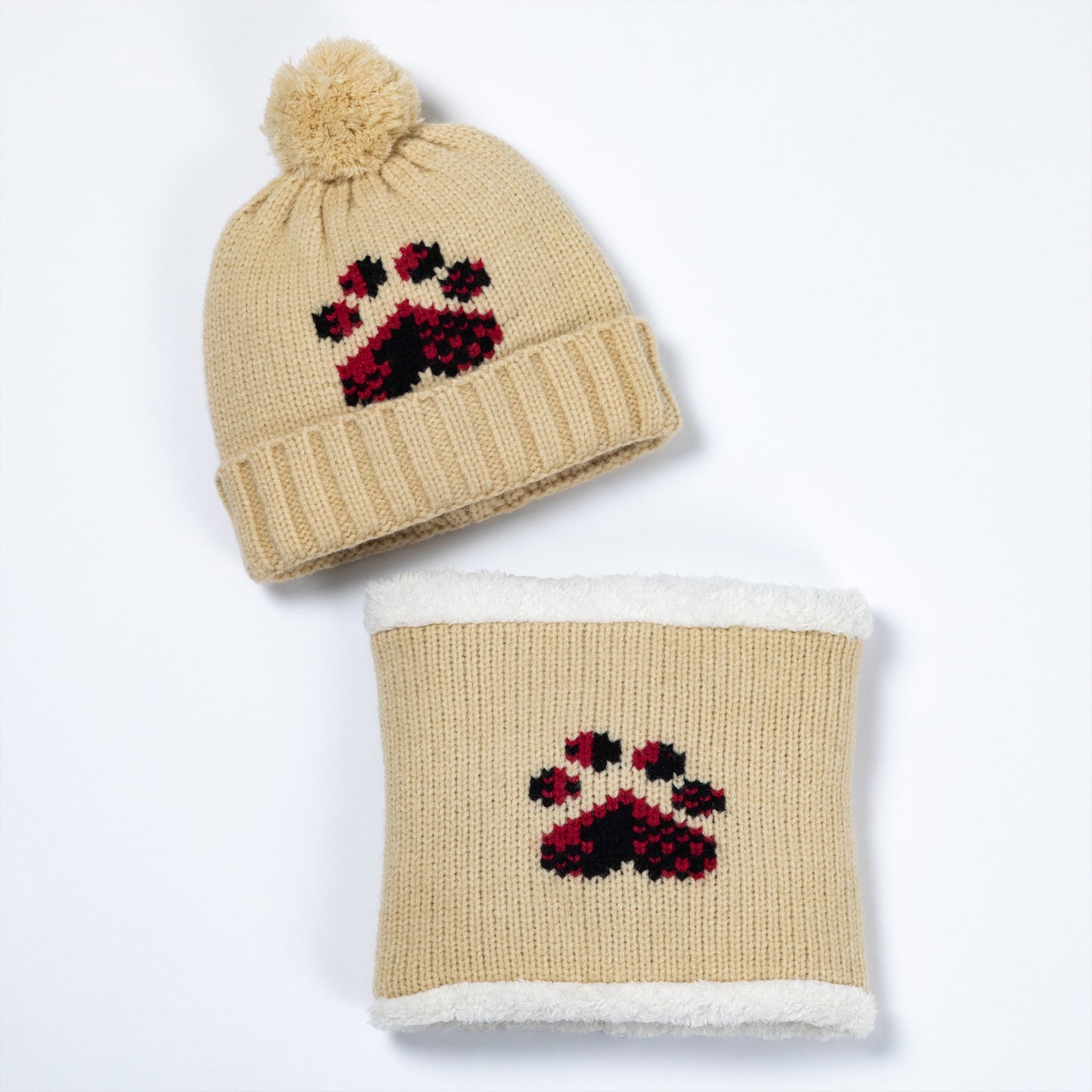 Paw Print Knit Beanie & Neck Warmer Set