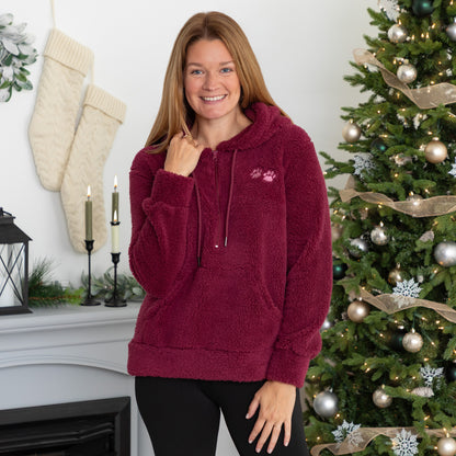 Purple Paws Plush Sherpa Fleece Quarter Zip Hoodie