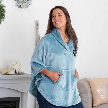 Embroidered Paw Print Fleece Poncho