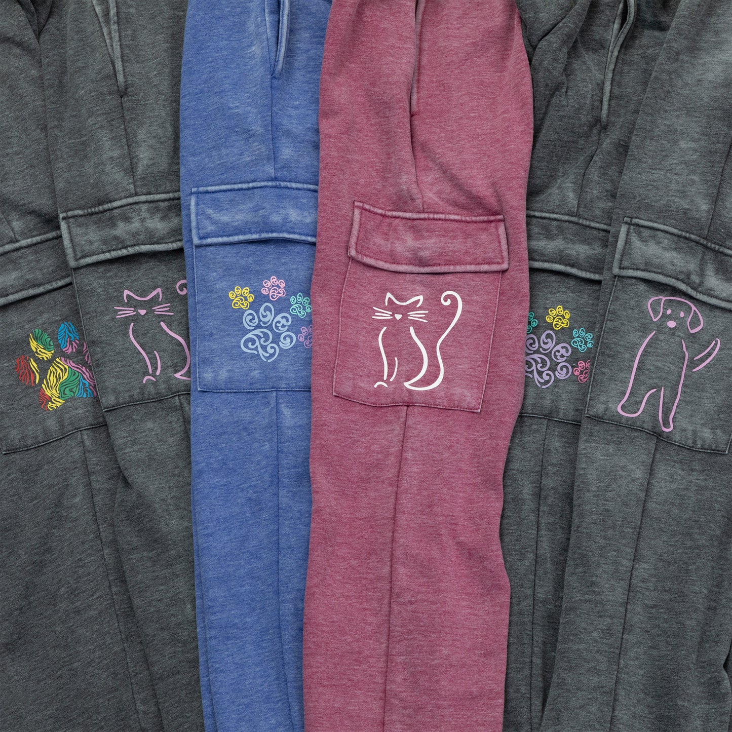 Paw Print Burnout Cargo Pocket Pants