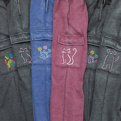 Paw Print Burnout Cargo Pocket Pants