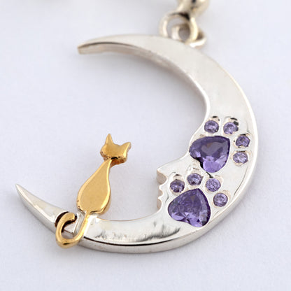 Moonlight Cat & Paws Sterling Earrings