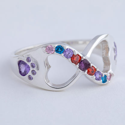 Rainbow Bridge Infinity Paw Print Sterling Ring