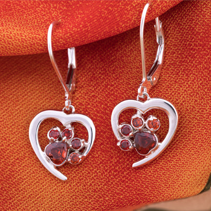 Always in My Heart Sterling Birthstone Paw Print Earrings